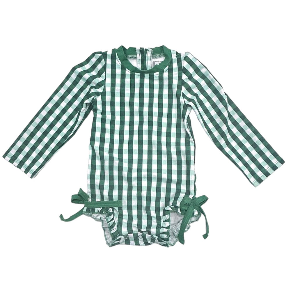 Ruffle Bottom Swimsuit - Green Gingham – Sugar Bee Clothing