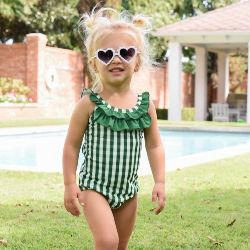 Bow Back Swimsuit Green Gingham Sugar Bee Clothing