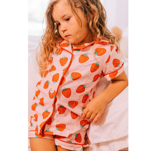 Button Down Pajamas - Strawberries