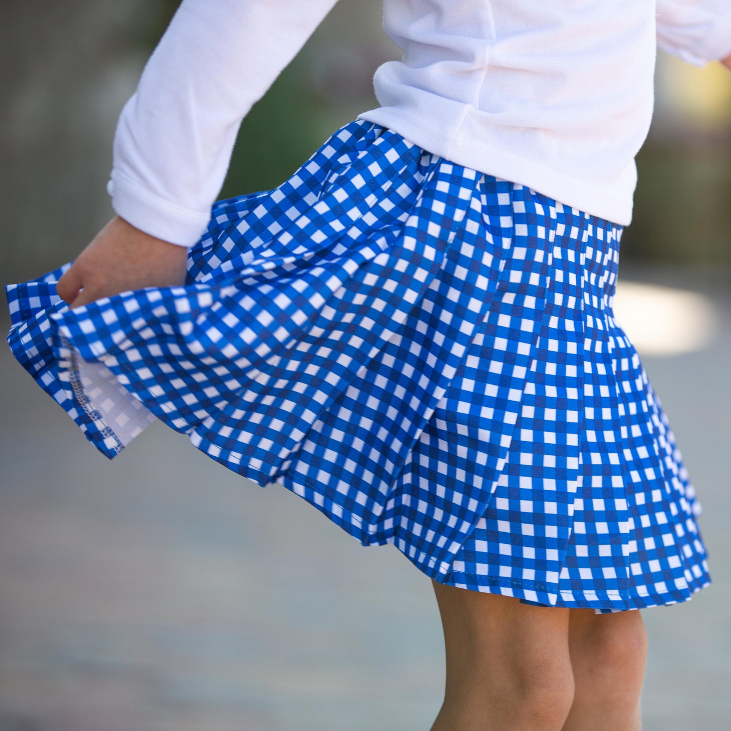 Pleated Skirt - Cobalt Gingham