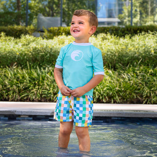 Compression Swim Shorts - Clubhouse Check - Sugar Bee Clothing