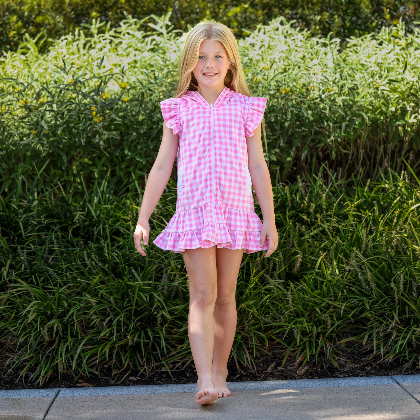 Swim Cover up - Pink Gingham Ruffle
