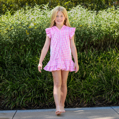 Swim Cover up - Pink Gingham Ruffle