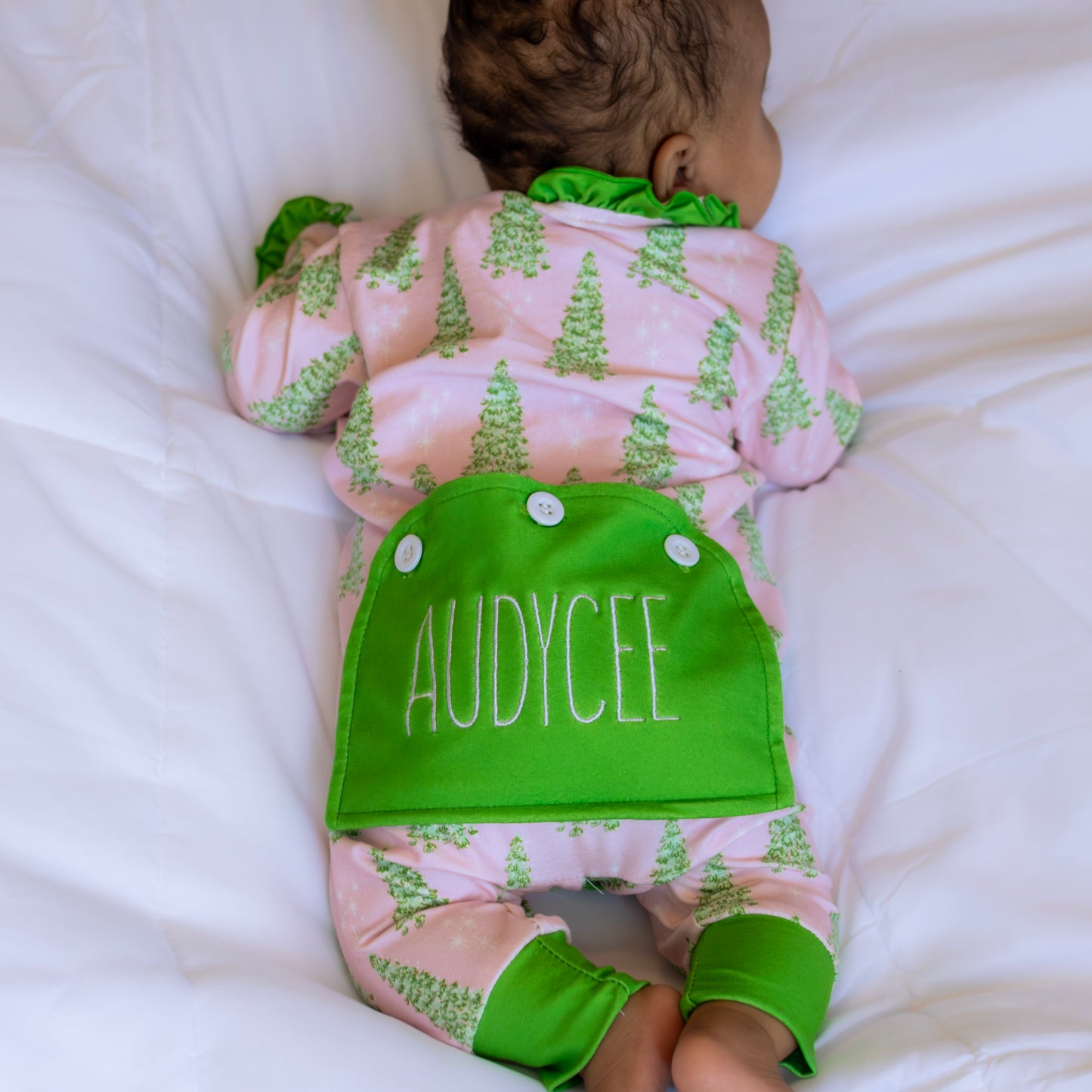 Baby Ruffle Buttflap Pajamas - Pink Christmas Tree Holiday Lounge