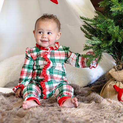 Baby Ruffle Buttflap Pajamas - Christmas Plaid Holiday Lounge