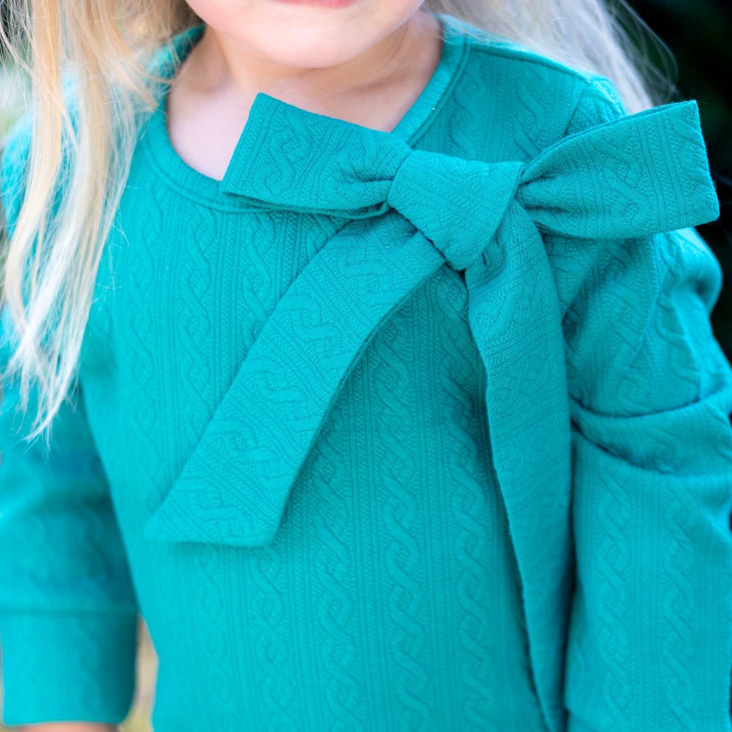 Sadie Teal Bow Sweater - Evergreen