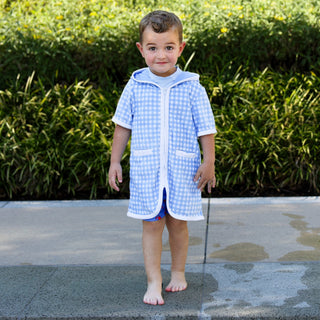 Boys Swim Cover Up - Blue Gingham - Sugar Bee Clothing