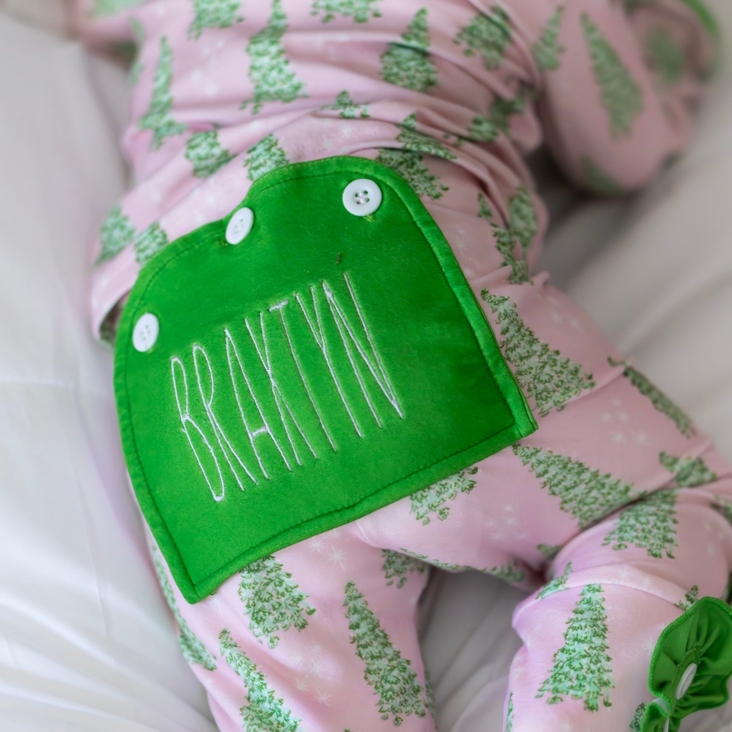 Ruffle Buttflap Pajamas - Pink Christmas Tree Holiday Lounge