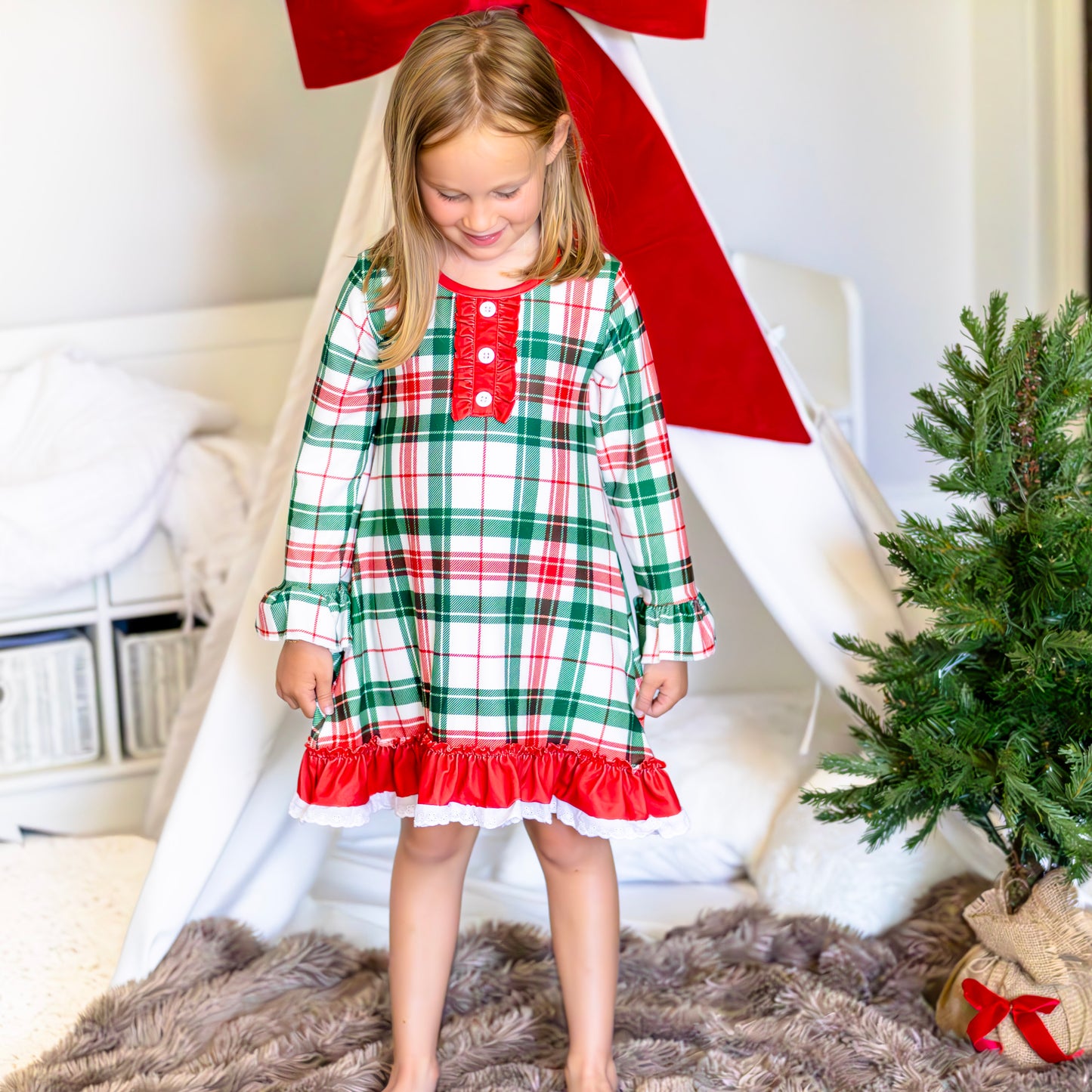 Gown with Bloomers - Christmas Plaid Holiday Lounge