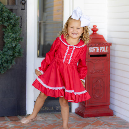 Madeline Lace Peter Pan Dress - Holiday Red