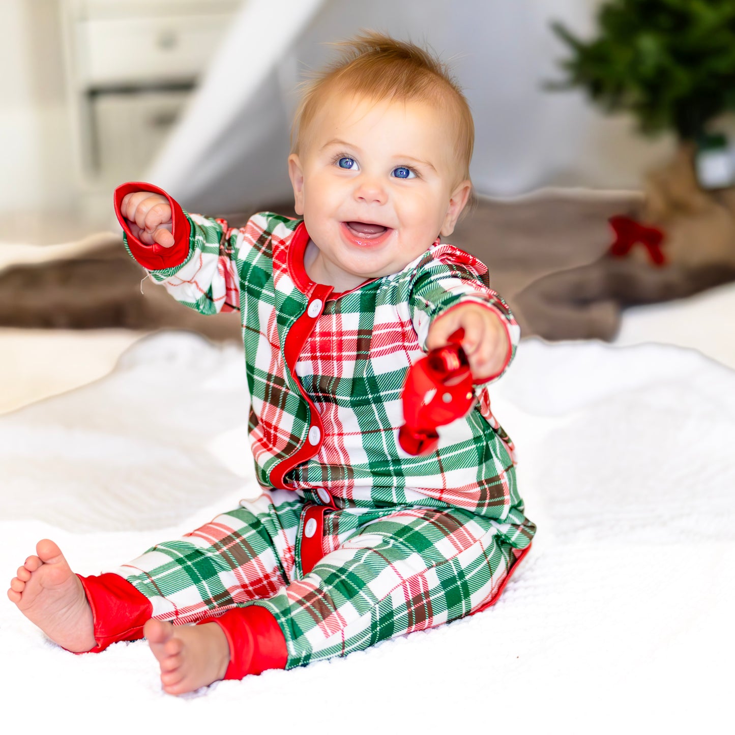 Baby Buttflap Pajamas - Christmas Plaid Holiday Lounge