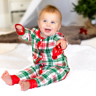 Baby Buttflap Pajamas - Christmas Plaid Holiday Lounge - Sugar Bee Clothing