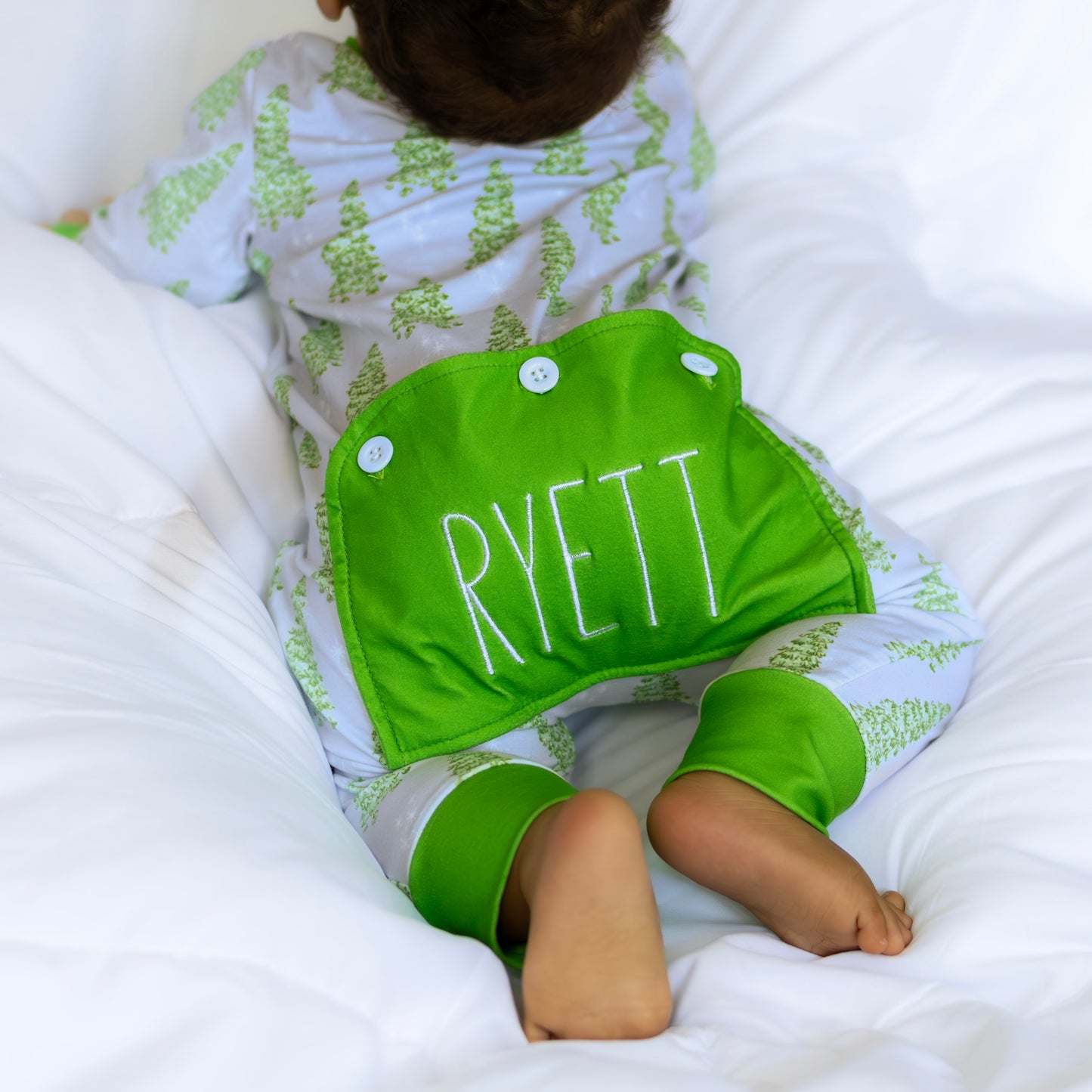 Baby Buttflap Pajamas - Blue Christmas Tree Holiday Lounge