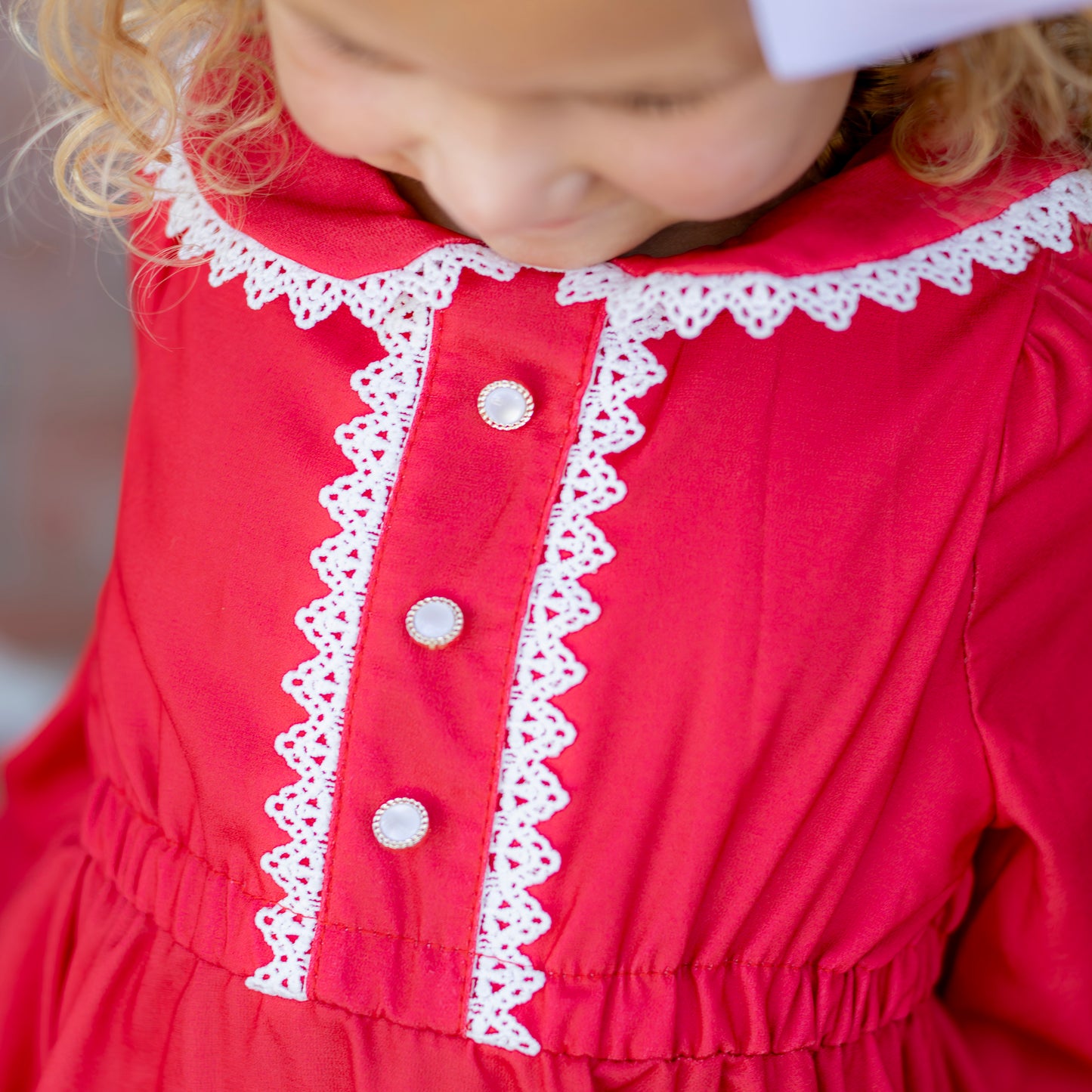 Madeline Lace Peter Pan Dress - Holiday Red