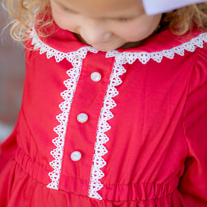 Madeline Lace Peter Pan Dress - Holiday Red