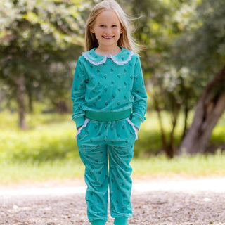 Paisley Velour Ruffle Pant Set - Orchard Prep - Sugar Bee Clothing
