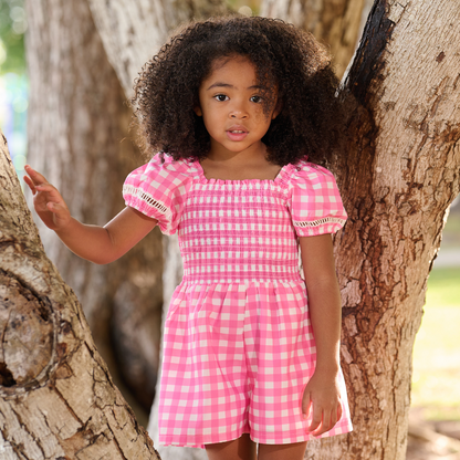 Rosie Smocked Romper - Pink Gingham