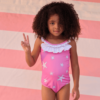 Bowback Swimsuit - Pink Starfish - Sugar Bee Clothing