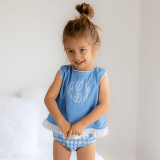Ruffle Trimmed Swing Back Bloomer Set - Blue Gingham - Sugar Bee Clothing