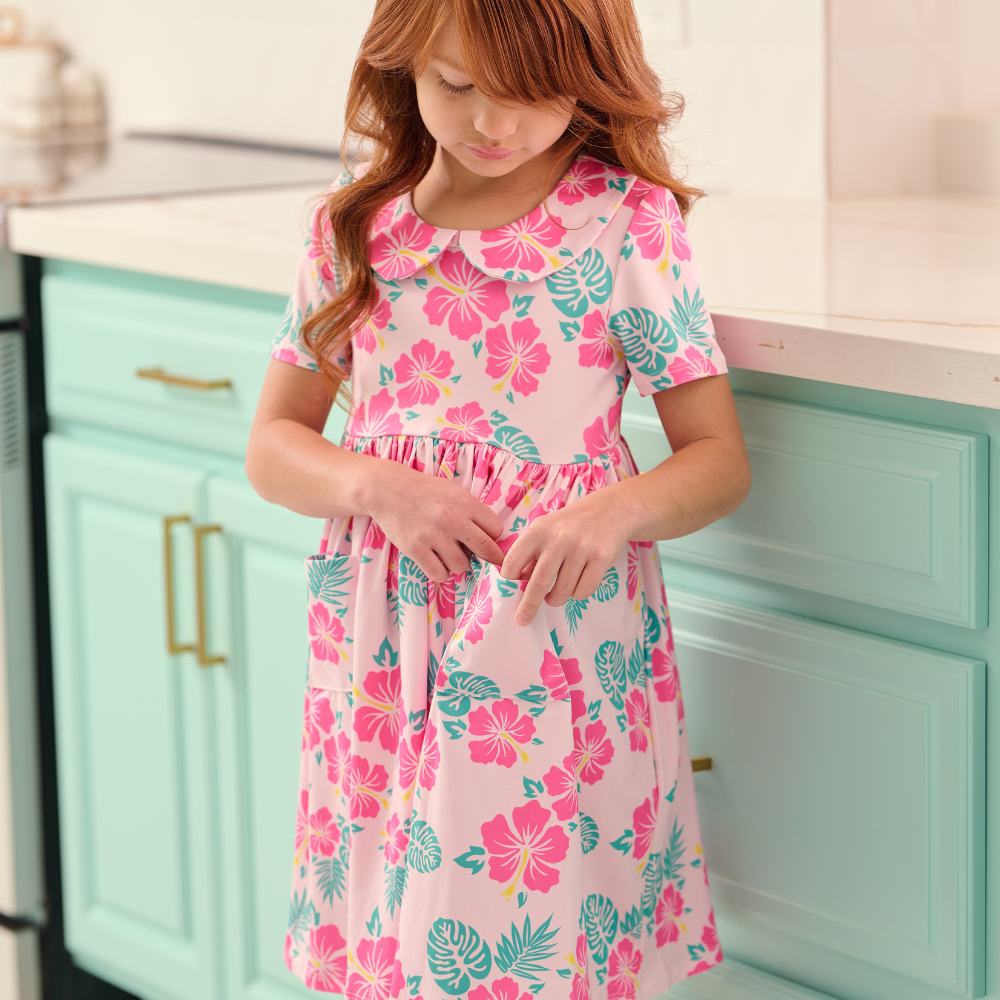 Claire Twirl Dress - Reverse Teal Hibiscus