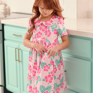 Claire Twirl Dress - Reverse Teal Hibiscus - Sugar Bee Clothing