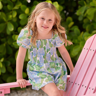 Rosie Smocked Romper - Blue Hydrangeas - Sugar Bee Clothing