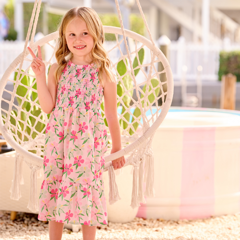 Sofia Sweetheart Smocked Tank Dress - Colorful Hibiscus