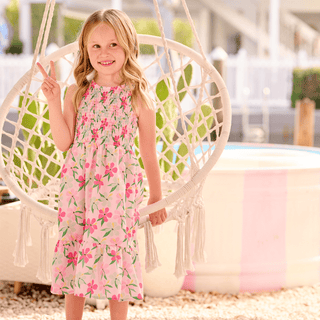 Sofia Sweetheart Smocked Tank Dress - Colorful Hibiscus - Sugar Bee Clothing