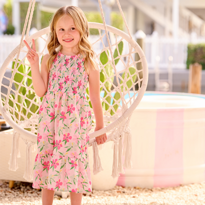 Sofia Sweetheart Smocked Tank Dress - Colorful Hibiscus