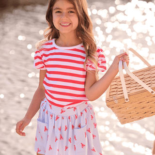 Amelia Puff Sleeve Tee - Red Stripe - Sugar Bee Clothing