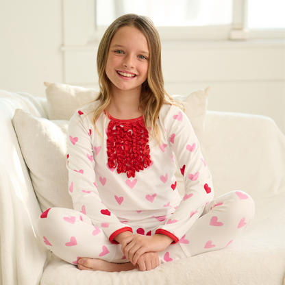 Ruffle Buttflap Pajamas - Pink Hearts