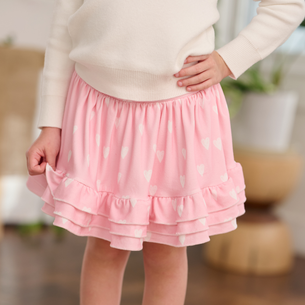 Annie Ruffle Skort - Pink Sketch Hearts