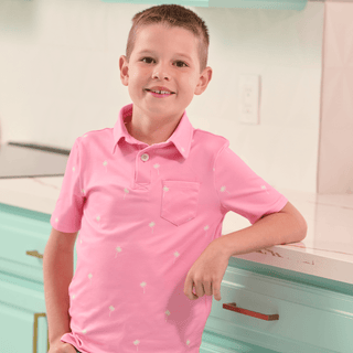 Davis Pocket Polo - Pink Palm Trees - Sugar Bee Clothing