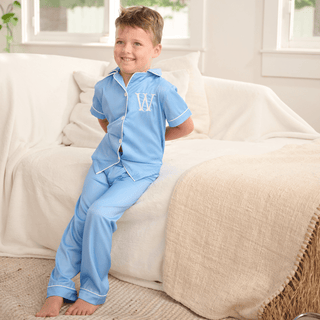 Charlie Satin Long Sleeve Pant Set - Powder Blue - Sugar Bee Clothing