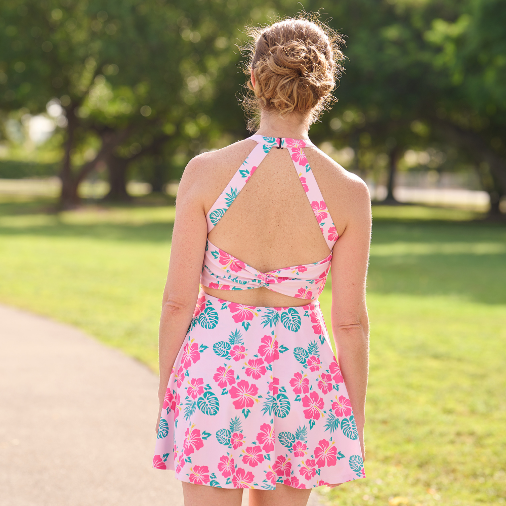 Dallas Halter Tennis Dress - Teal Hibiscus