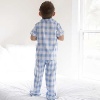 Button Down SS Lounge Set - Large Blue Gingham - Sugar Bee Clothing