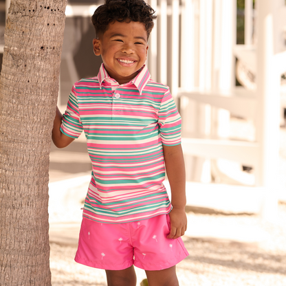 Kyson Boy Pocket Shorts - Palm Trees On Pink