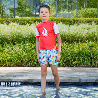 Compression Swim Shorts - Camp Coral - Sugar Bee Clothing