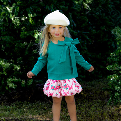Sadie Teal Bow Sweater - Evergreen