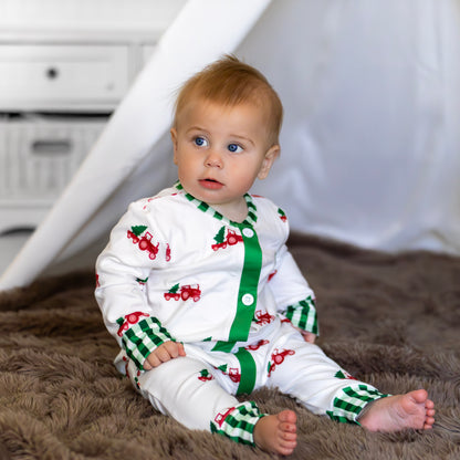 Baby Buttflap Pajamas - Christmas Tractor Holiday Lounge