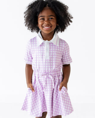 PREORDER***Heidi SS Polo Dress - Purple Gingham - Sugar Bee Clothing
