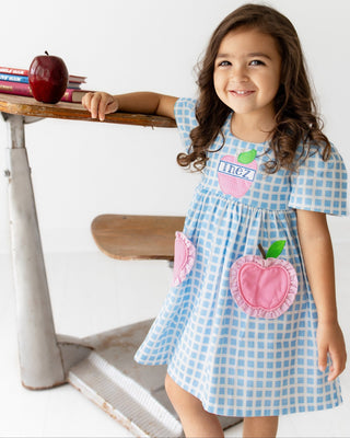 PREORDER***Apple Pocket Dress - Blue Gingham - Sugar Bee Clothing