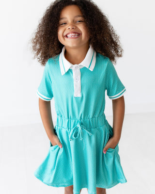 PREORDER***Heidi SS Polo Dress - Teal Dot - Sugar Bee Clothing