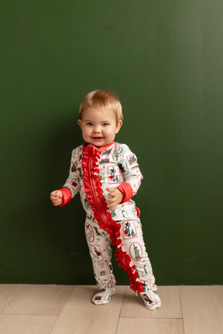 Organic Cotton Zippy Ruffle Buttflap Pajamas - Girls Christmas in New York