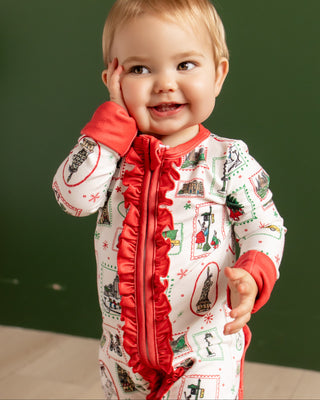 Organic Cotton Zippy Ruffle Buttflap Pajamas - Girls Christmas in New York