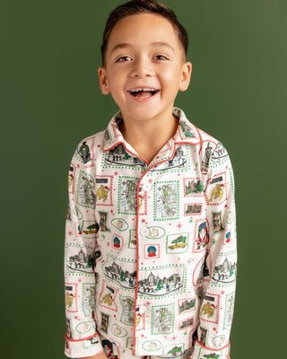 Organic Cotton Boys Button Down Pajamas - Boys Christmas in New York