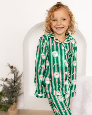 ****PREORDER***Girls Button Down Pajamas - Pink Bows Santa