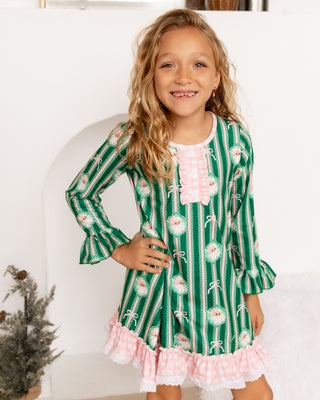 ****PREORDER***Gown With Bloomers - Pink Bows Santa
