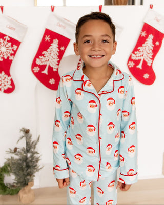 Kids Button Down Pajamas - Vintage Santa Holiday Lounge - Sugar Bee Clothing