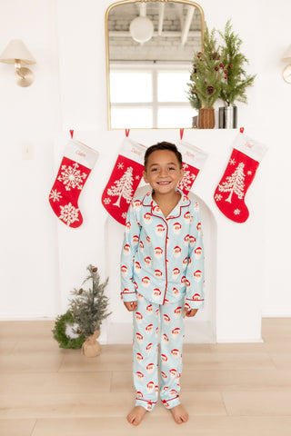 Kids Button Down Pajamas - Vintage Santa Holiday Lounge - Sugar Bee Clothing